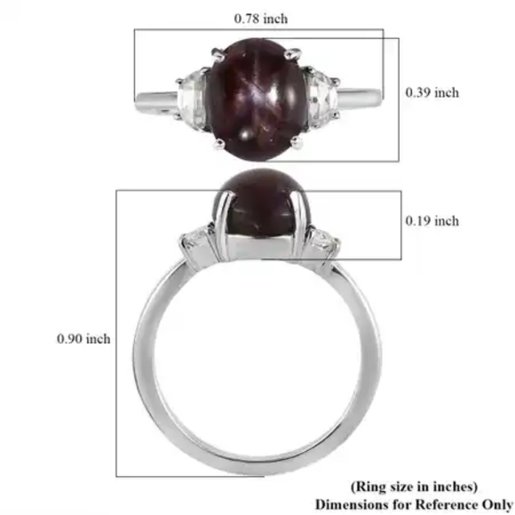 Indian Star Ruby and White Zircon Ring in Platinum Over Sterling Silver - Picture 6 of 6